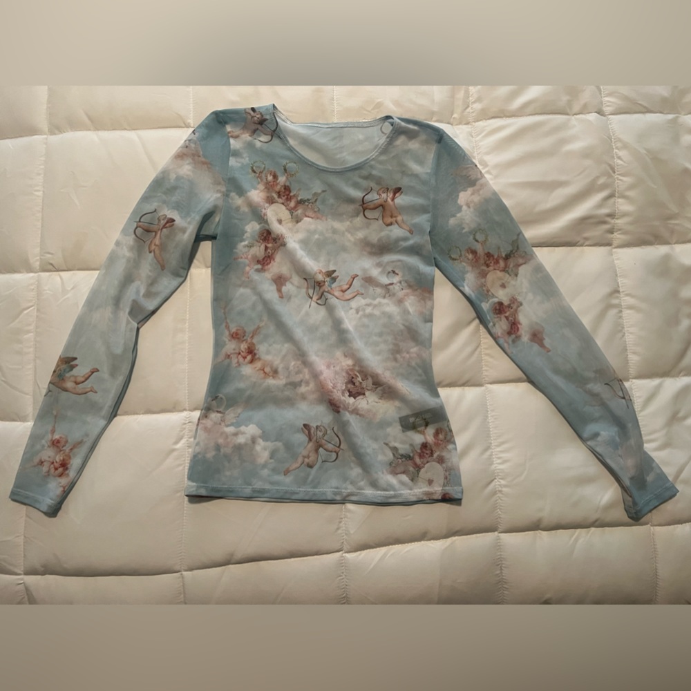XS BlackMilk Cherubs Sheer Long Sleeve Top - sample